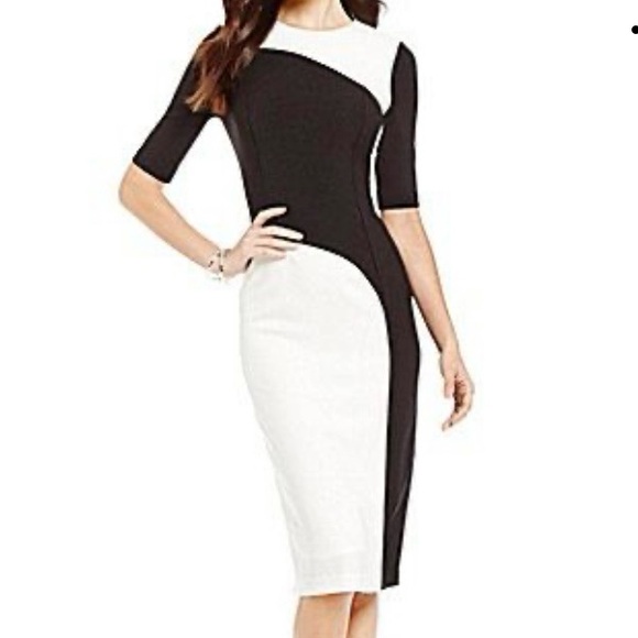 Maggy London Color Block Sheath Dress Size 2 Black and White - Picture 4 of 9